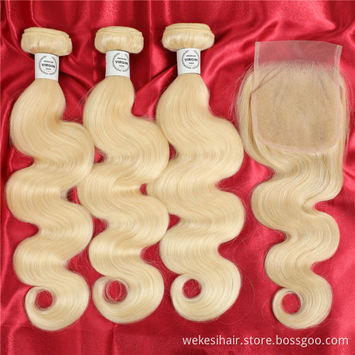 Wholesale 613 Blonde Hair Weave Bundles Virgin Brazilian Human Hair 613 Bundles With HD lace Frontal Closure